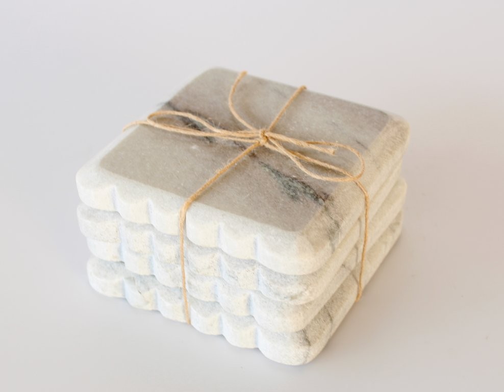 Set Of 4 Grey Marble Square Coasters
